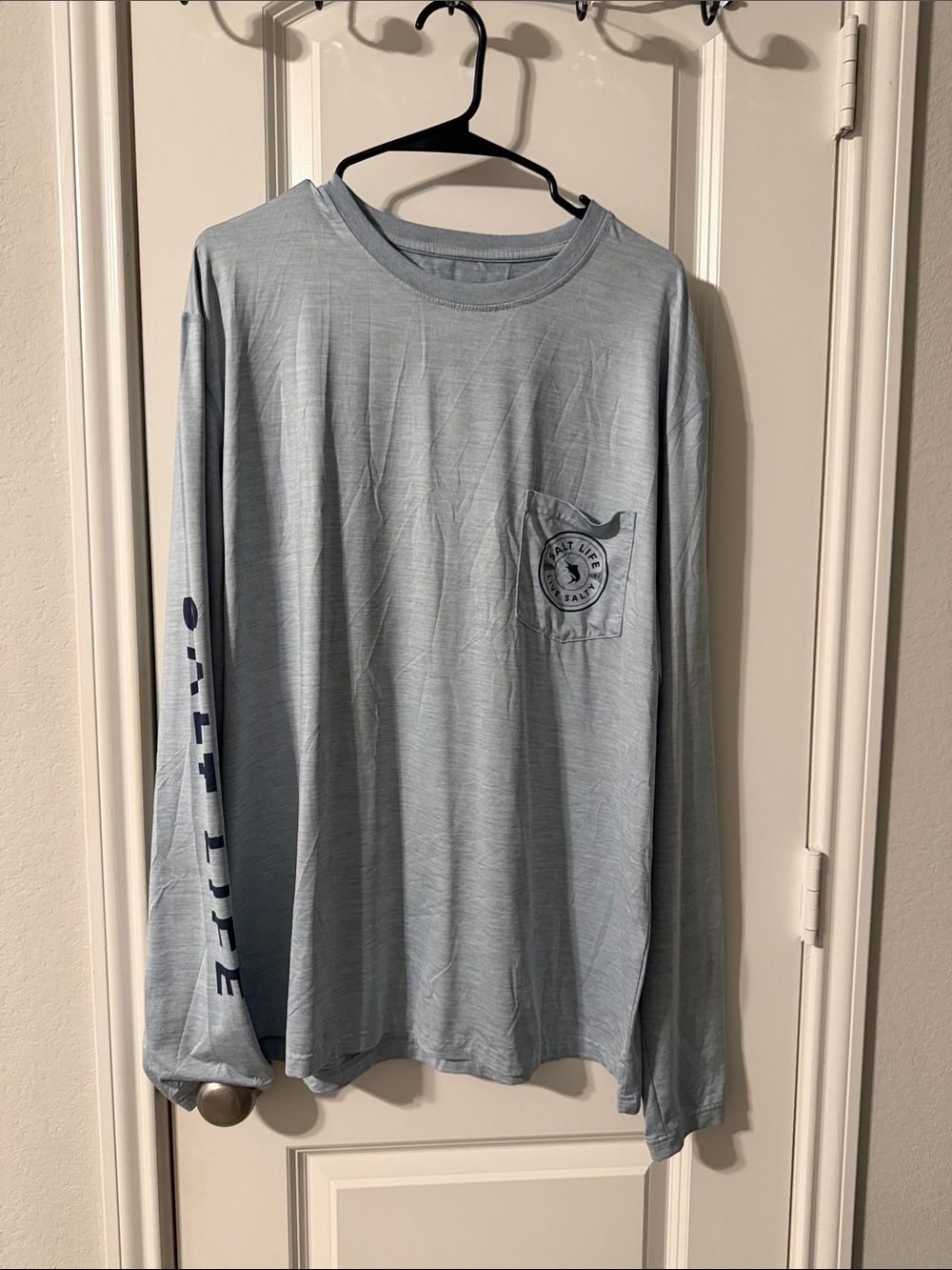 Salt Life Light Blue Long Sleeve Pocket Tee with Sleeve Logo
